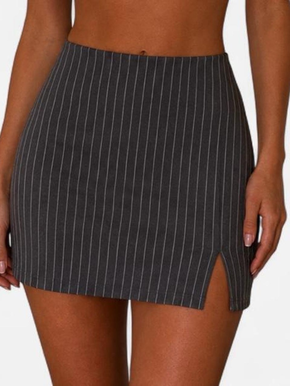 SO Black Pinstripe Skirt with Subtle White Stripes